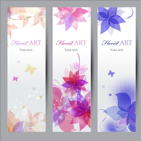 Bloemist kunst banners set vector 03  