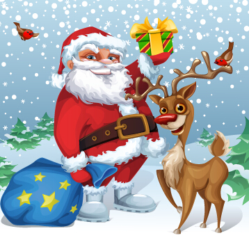 Funny santa and reindeer vector material 01  