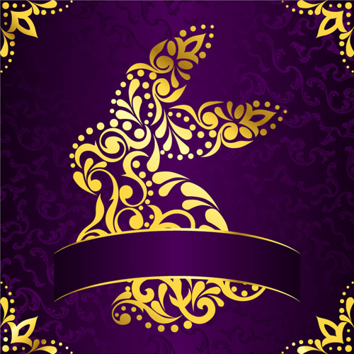 Golden easter pattern and purple background vector 05  