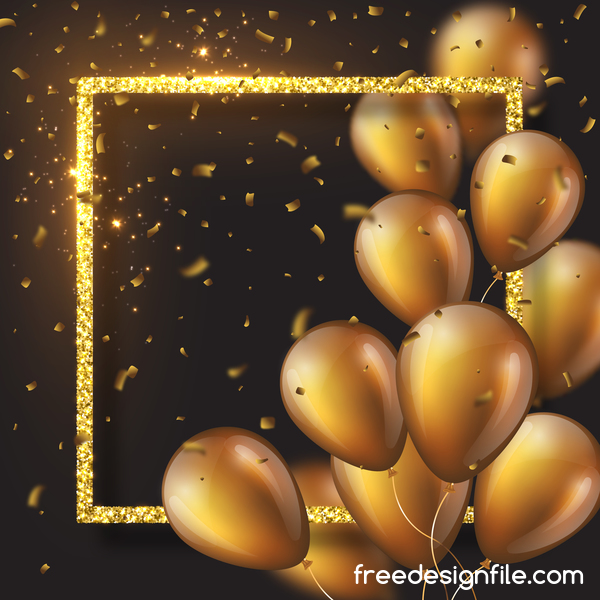 Goldener Rahmen mit goldenen Ballons und Konfetti Vektor 01  