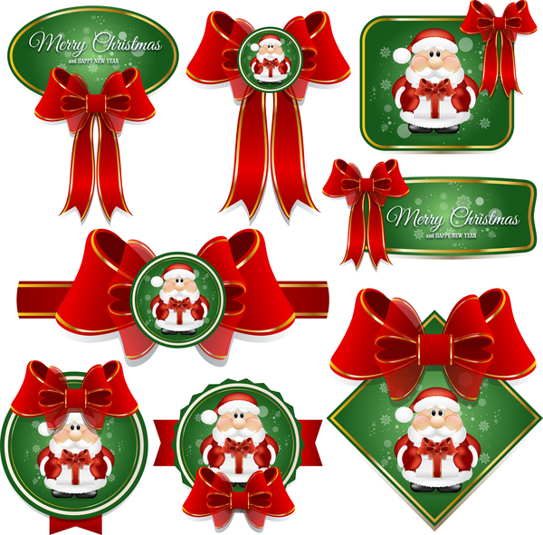 Green chrismtas labels and red bow vector  