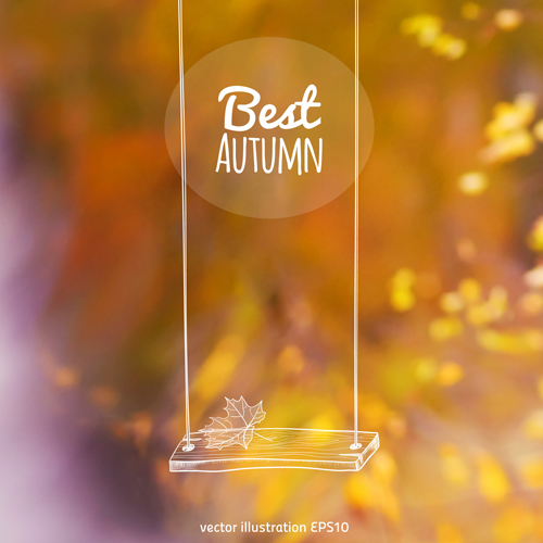 Hand drawn autumn elements with blurs background vector 05  