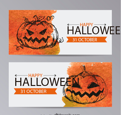 Hand drewing pumpkins halloween banner vector  