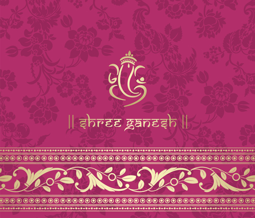 Indian floral ornament with pink background vector 09  