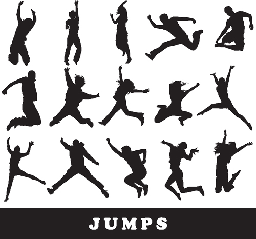 Jumping People Silhouettes vector 05  