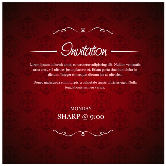 Ornate red invitation background vectors material  