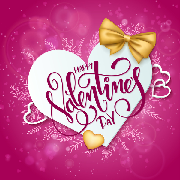 Pink valentine day background with romantic heart vector 05  