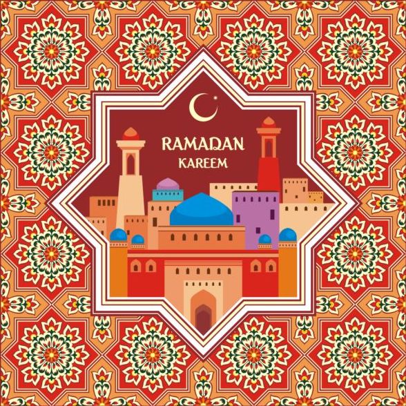 Ramadan pattern with greeting card vector 04  