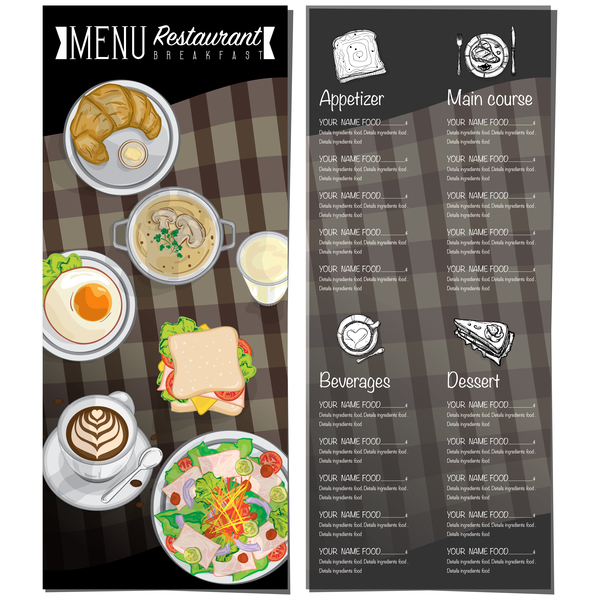 Restawrant-Frühstücksmenü mit Preisliste vector Design 07  