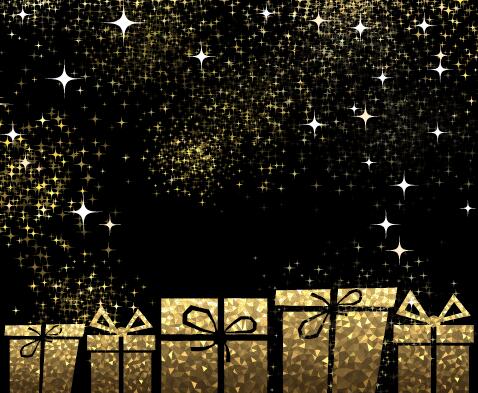 ゴールデン クリスマス ギフト ボックスと黒の背景ベクトル 02 光星  