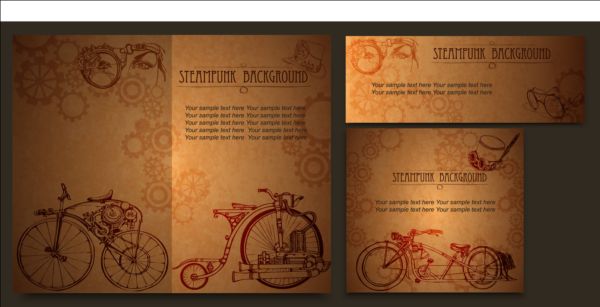 Steampunk cards retro vector  