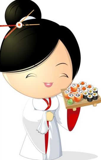 Sushi with beautiful girl vector 01  