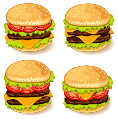 Tasty burgers icons vector graphics  