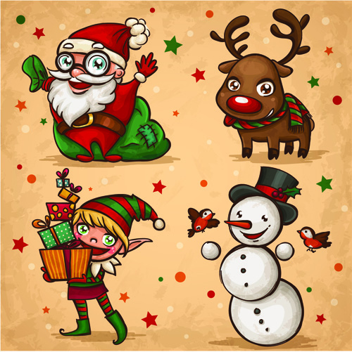 Vintage Cute Christmas design elements vector set 02  