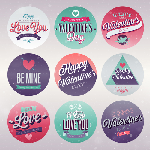 Vintage Valentine Day ornament labels vector 01  