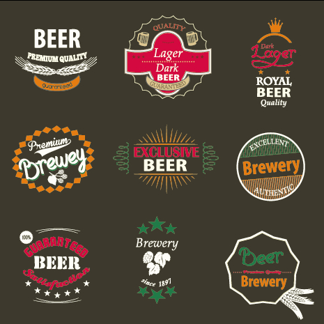Vintage royal beer labels with badges vector 02  