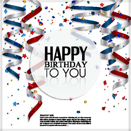 White birthday background with colored ribbon vector  