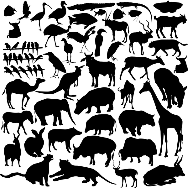 Wild animal silhouette set vector 01  