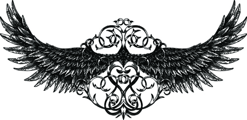 Draw Wings Ornaments design vector 02  