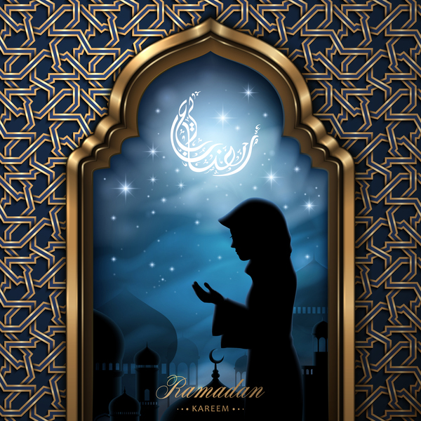 Frau mit Ramadan Jareem Hintergrund Vektor  