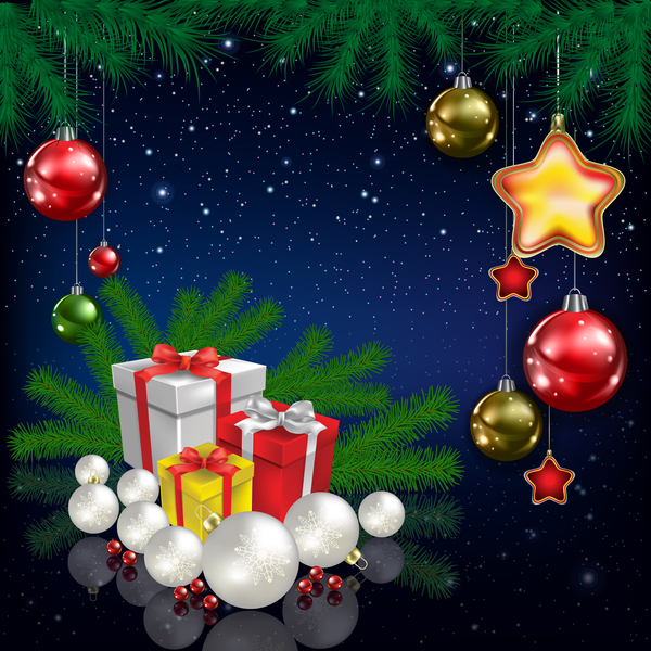 Boules de Noël avec décor et vecteur de fond de Noël bleu 07  