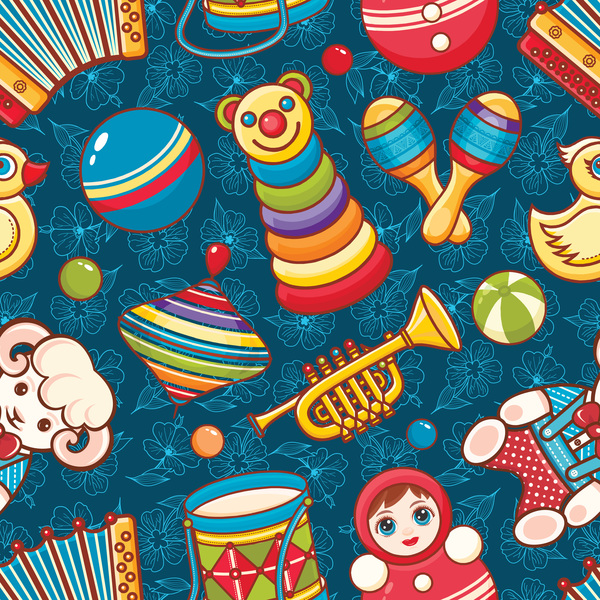 baby seamless pattern with cute toy vectors 20  