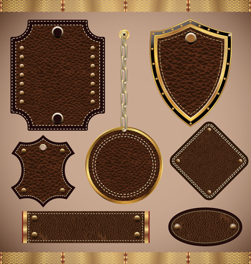 Vintage Leather lables and tags vector set 01  