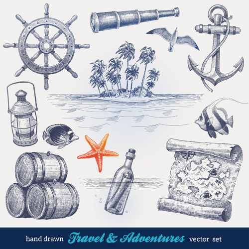 Hand drawn nautical objects vector 02  