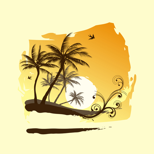 Palm with beach background vector 05  