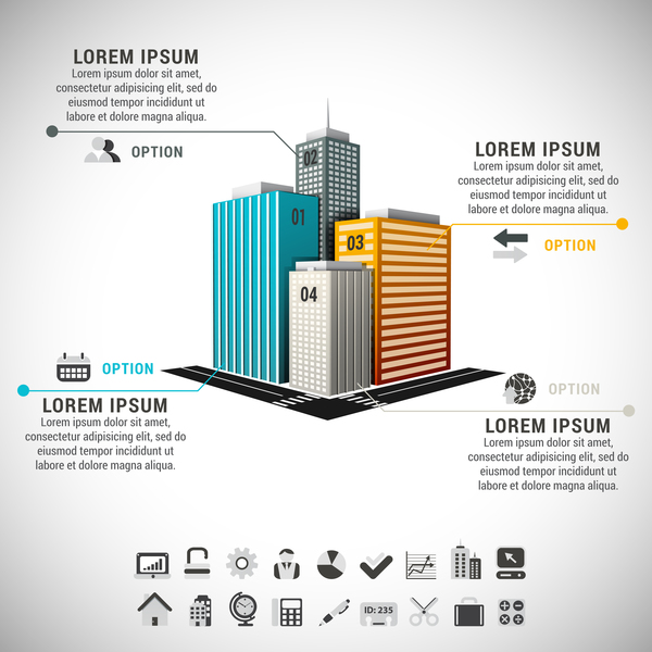 Wolkenkratzer Business Infographik Vektor  