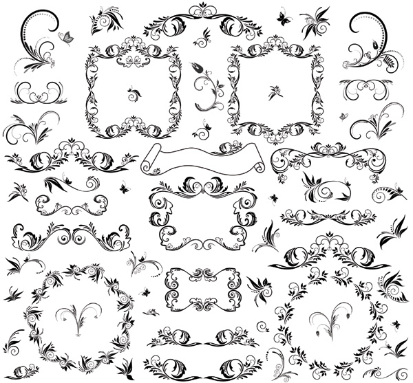 Black lace decor elements vector  