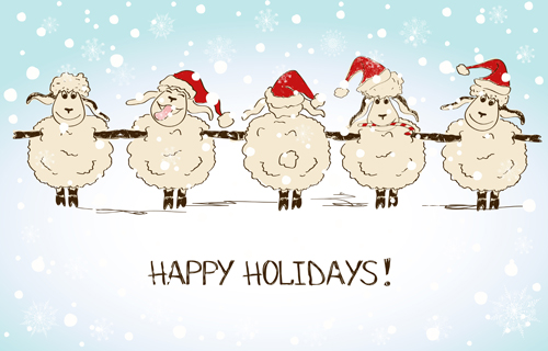 2015 new year with christmas and funny sheep vector 07  