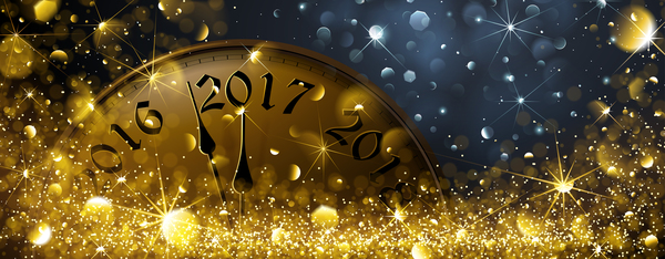 2017 klocka med gyllene Halation vektor nytt år bakgrund  
