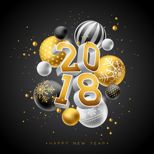 Fond de nouvel an 2018 avec vecteur de boules de décor  