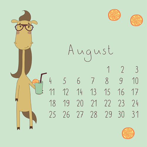 Cute Cartoon August Calendar design vector  