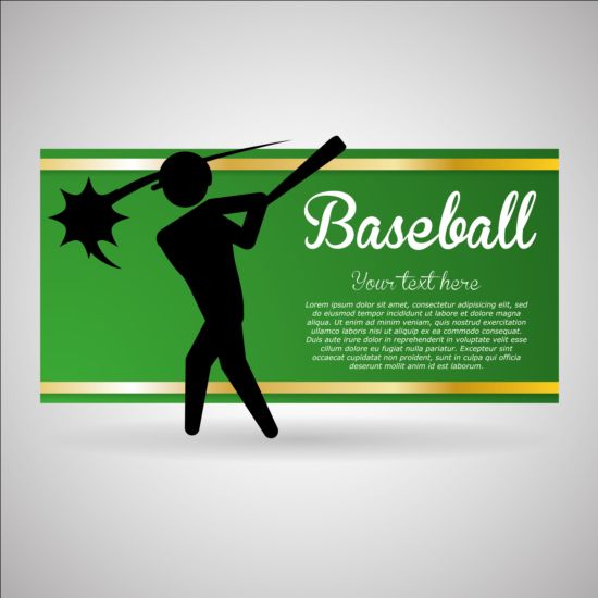 Baseball green banner with people silhouette vectors set 02  
