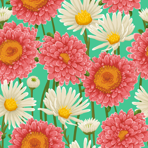 Beautiful flower seamless patterns retro vector set 03  