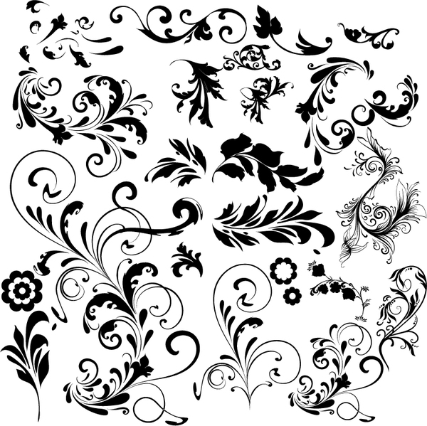 Ornements floraux noir illustration vecteur 01  