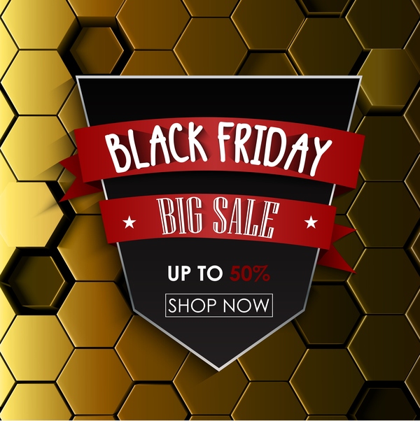 Black friday sale with hexagon 3D background vector 02  