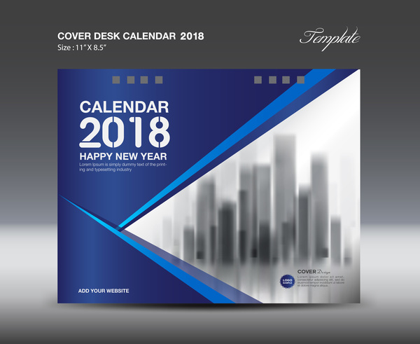 Blauer Abdeckungs-Tischkalender 2018 Schablonenvektormaterial 07  