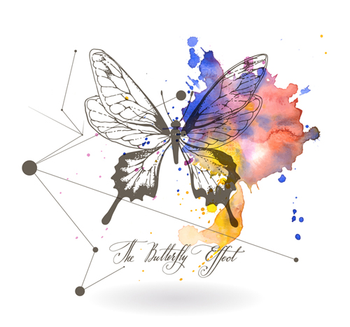 Butterfly with watercolor grunge vector  