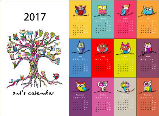 カレンダー 2017年漫画スタイル ベクター素材 06  