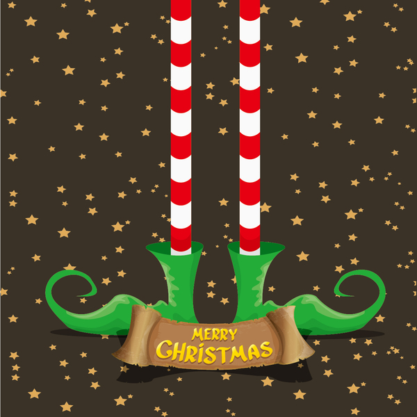 Tecknad Elfs ben med retro Christmas banner vektor 06  