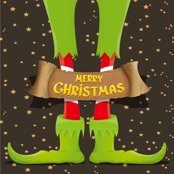Cartoon elfs legs with retro christmas banner vector 14  