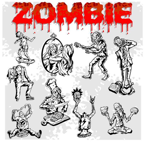 Dessin animé zombie illustration vecteur ensemble 05  