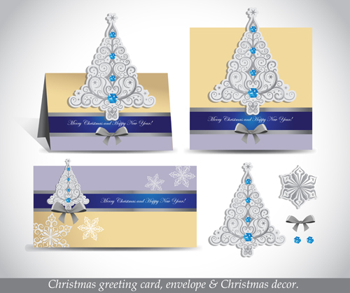 Christmas greeting card envelope with christmas decorative vector 01  