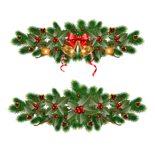 Christmas pine branches with holly ornaments vector illustration 06  
