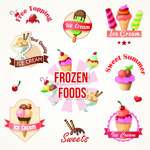 Cute Ice cream logos and labels vector 01  