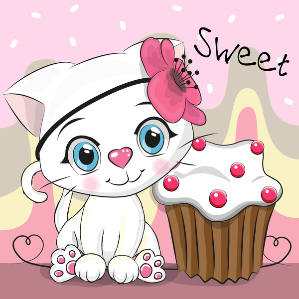Cute cat with cupcake vector  
