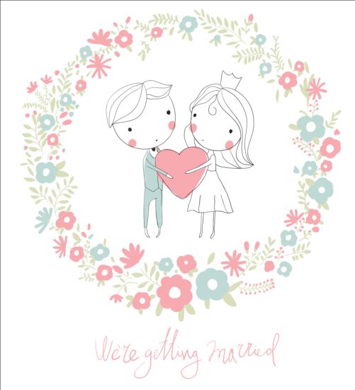 Cute wedding card hand drawn vector 06  